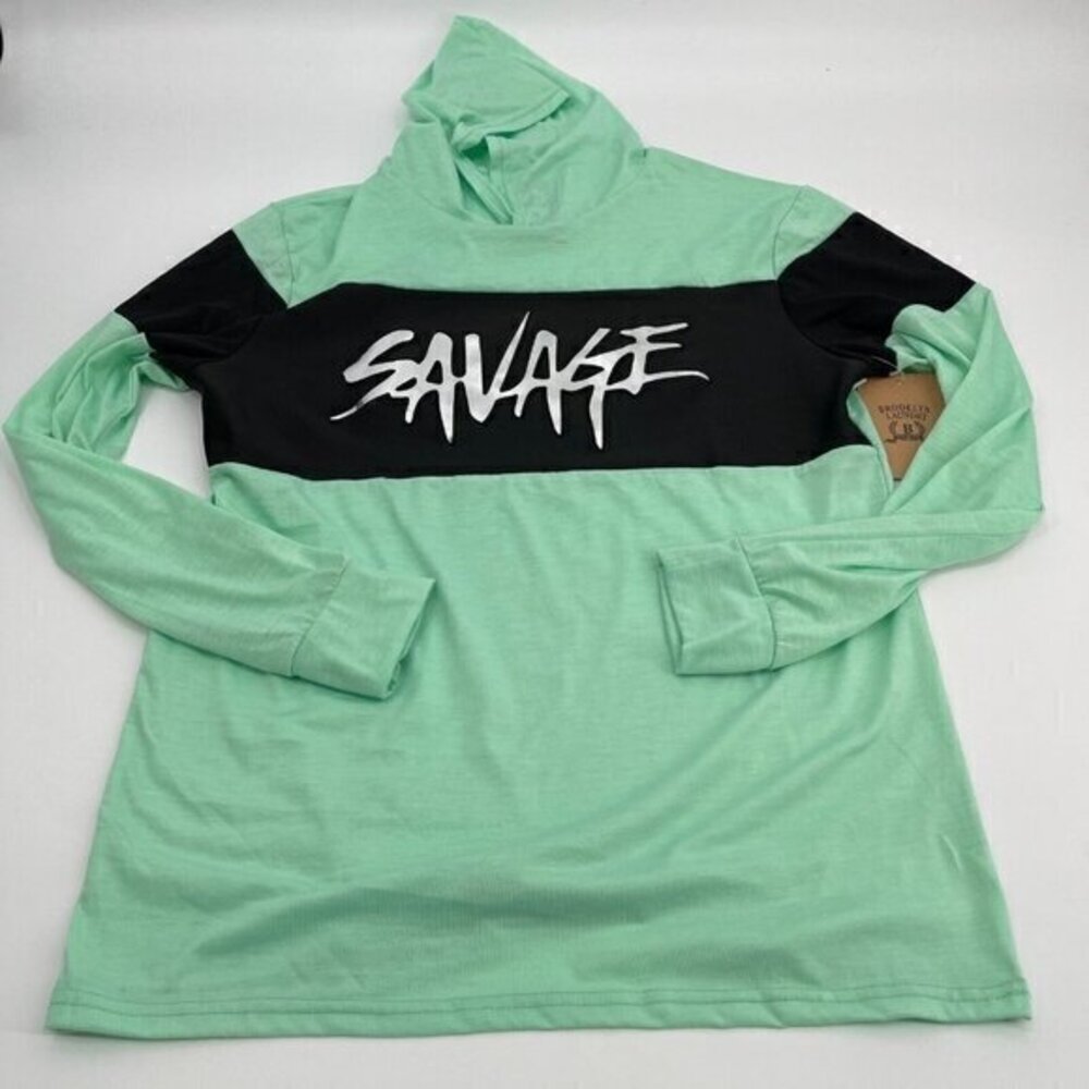 Brooklyn Laundry Hoodie Medium Womens Savage Metallic Green Mint Lightweight New